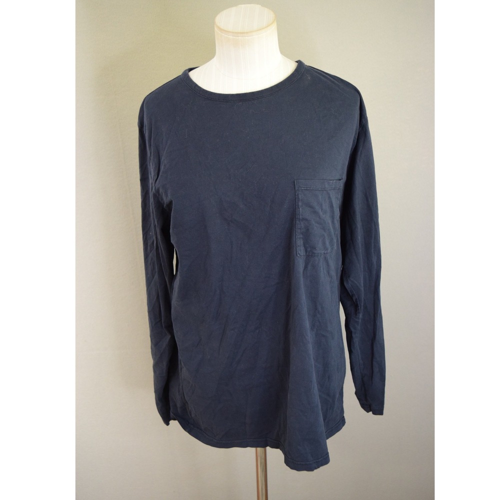 Saturdays New York City Shirt Large Long Sleeve Pocket T Shirt Navy Blue Cotton